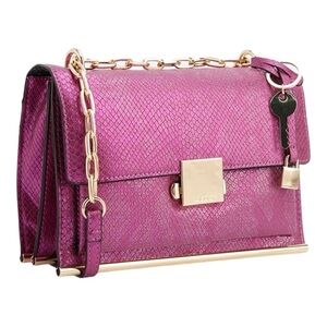 Aldo Valstrona Crossbody Bag Pink Magenta Faux Croc Leather Print Gold Chain